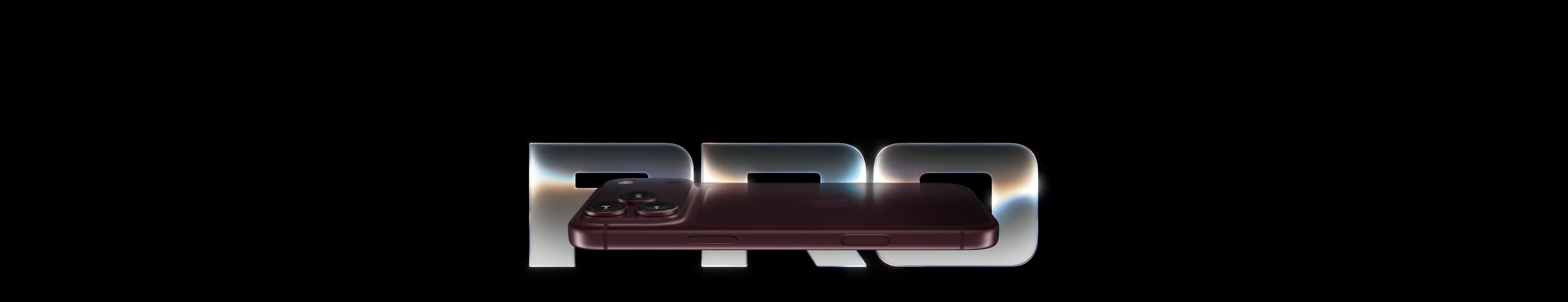 iPhone 18 Pro bordô sobre as letras prateadas PRO — campanha oficial Apple